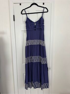 Purple Spaghetti-Strap Maxi Dress with White Loop Trim